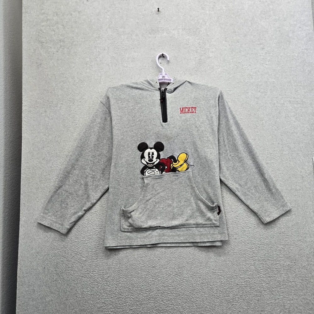 VINTAGE‎ Mickey Unlimited Women Hoodie LARGE Gray Embroidered Graphic Fleece